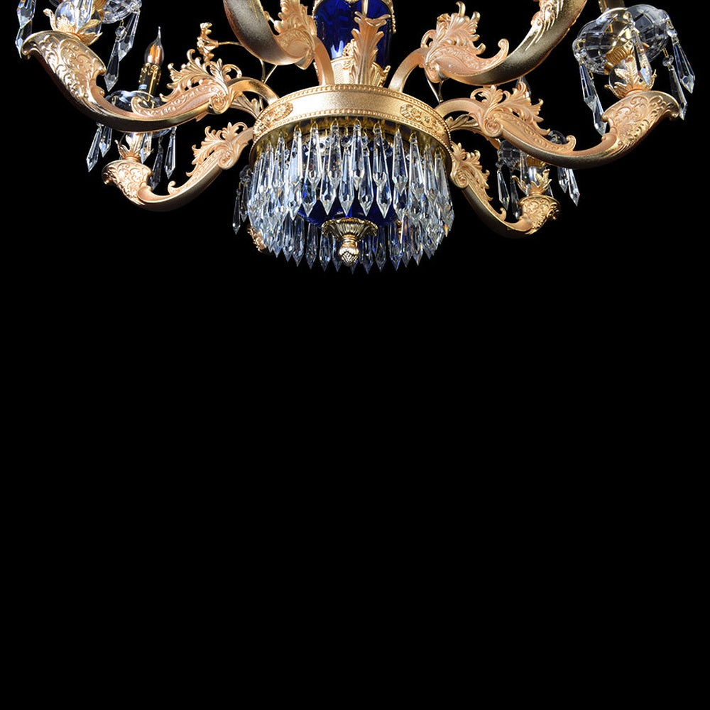 Elegance Blue Gold Chandelier With Crystals - 8 Lights-Starry Night