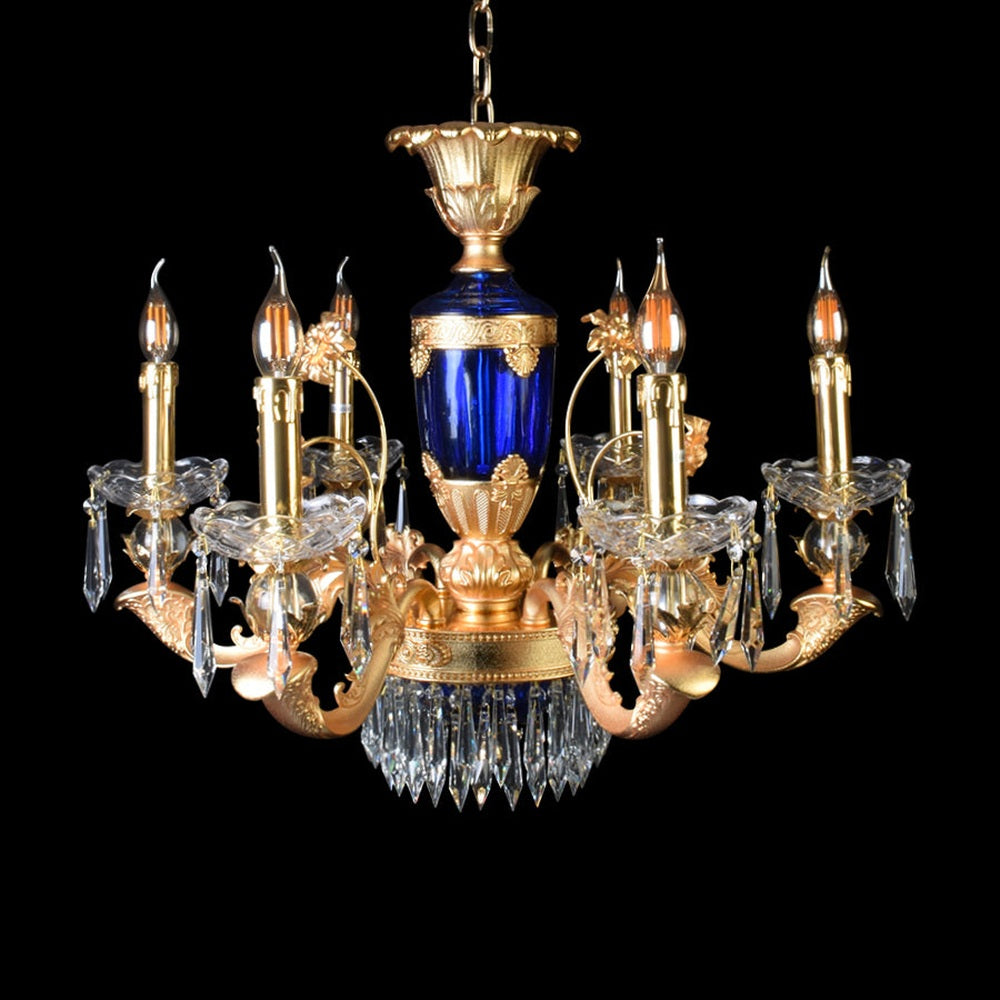 Elegance Blue Gold Chandelier With Crystals - 6 Lights-Starry Night