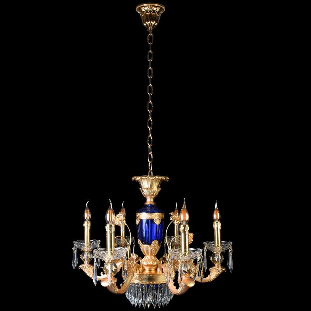 Elegance Blue Gold Chandelier With Crystals - 6 Lights-Starry Night