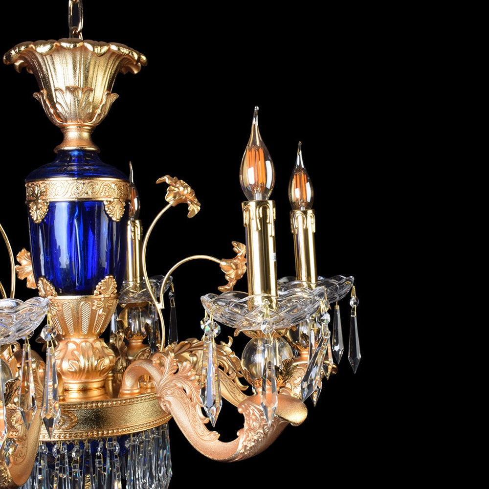 Elegance Blue Gold Chandelier With Crystals - 6 Lights-Starry Night