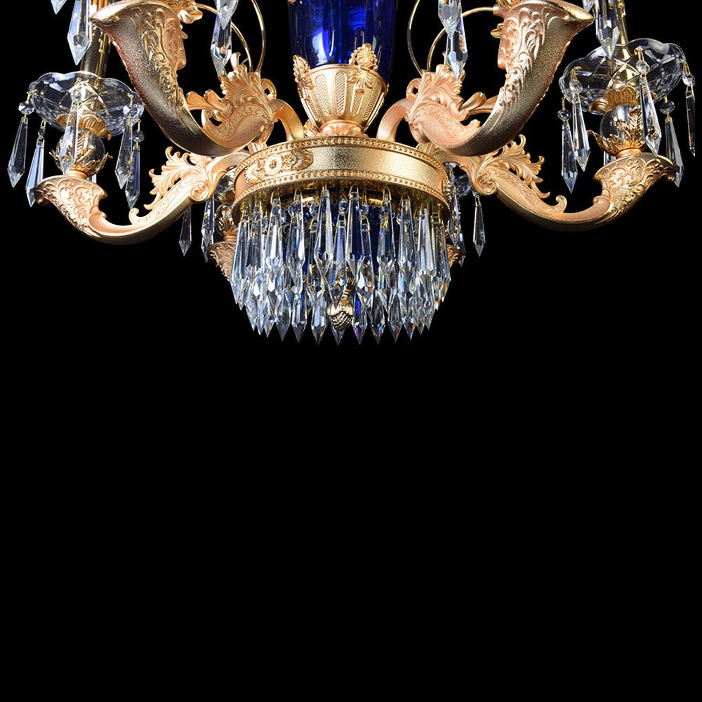 Elegance Blue Gold Chandelier With Crystals - 6 Lights-Starry Night