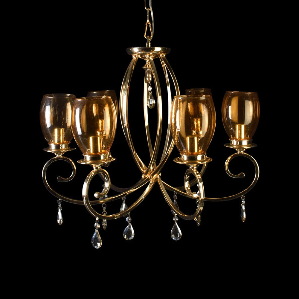 Romantic Gold Chandelier With Glass Shades - 6 Lights-Starry Night