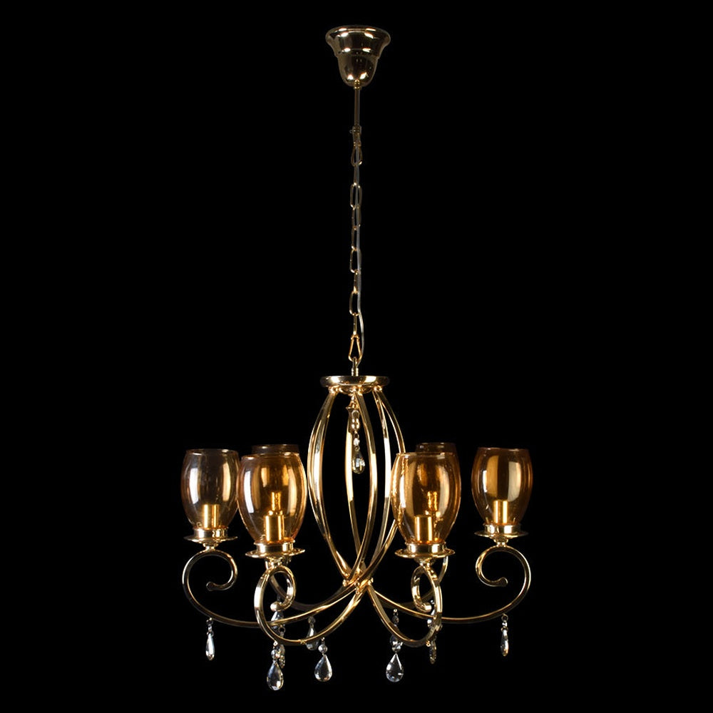 Romantic Gold Chandelier With Glass Shades - 6 Lights-Starry Night