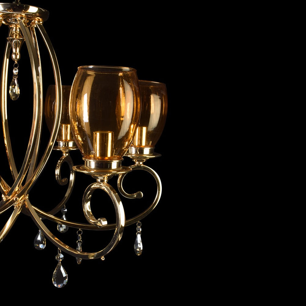 Romantic Gold Chandelier With Glass Shades - 6 Lights-Starry Night