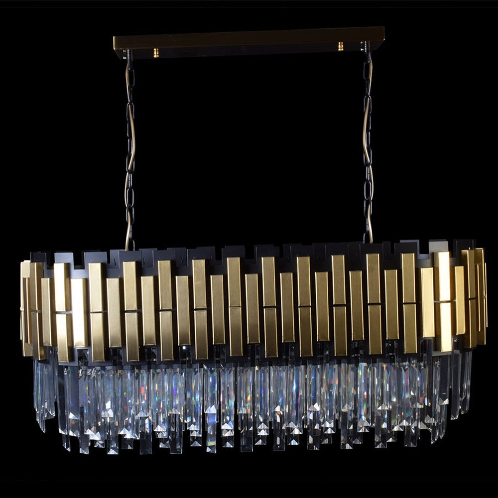Rectangle Dining Chandelier Black With Gold Plates-Starry Night