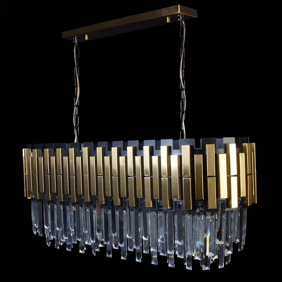 Rectangle Dining Chandelier Black With Gold Plates-Starry Night