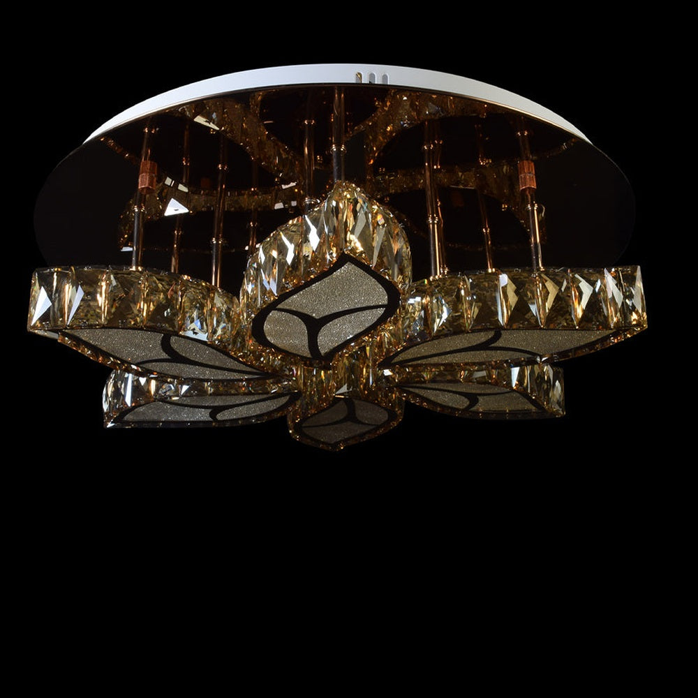 Gold With Crystals Ceiling Light - Flower Pattern-Starry Night