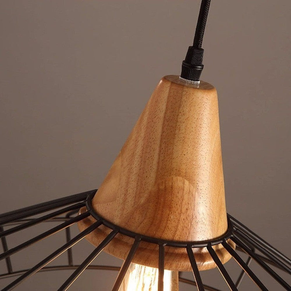 Metal Cage Pendant Light with Wood Base-Starry Night