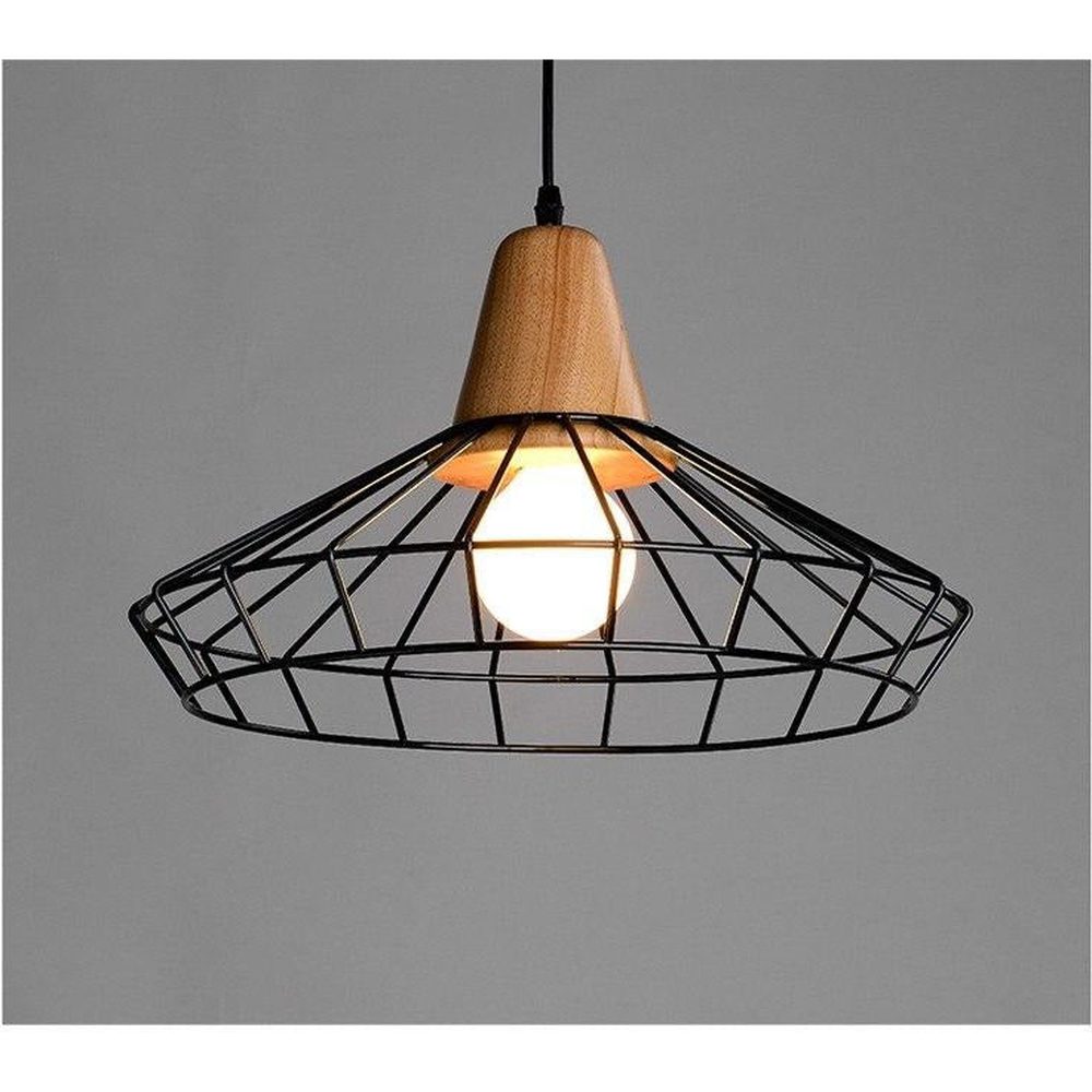 Metal Cage Pendant Light with Wood Base-Starry Night