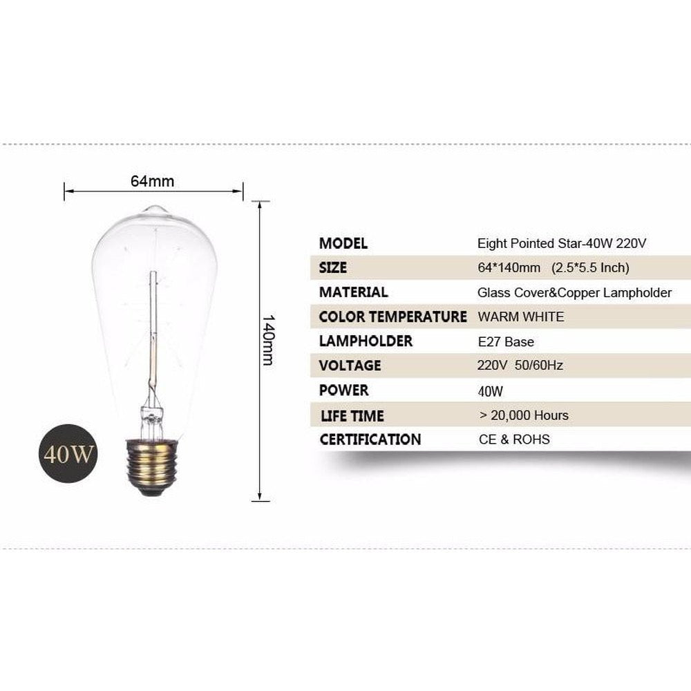 Star Shape Edison Bulb Pack of 2 Bulbs, 40 Watt, Dimmable-Starry Night