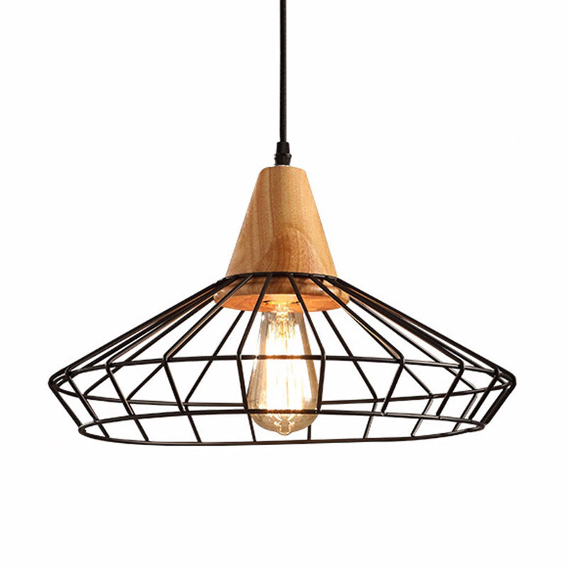 Metal Cage Pendant Light with Wood Base-Starry Night
