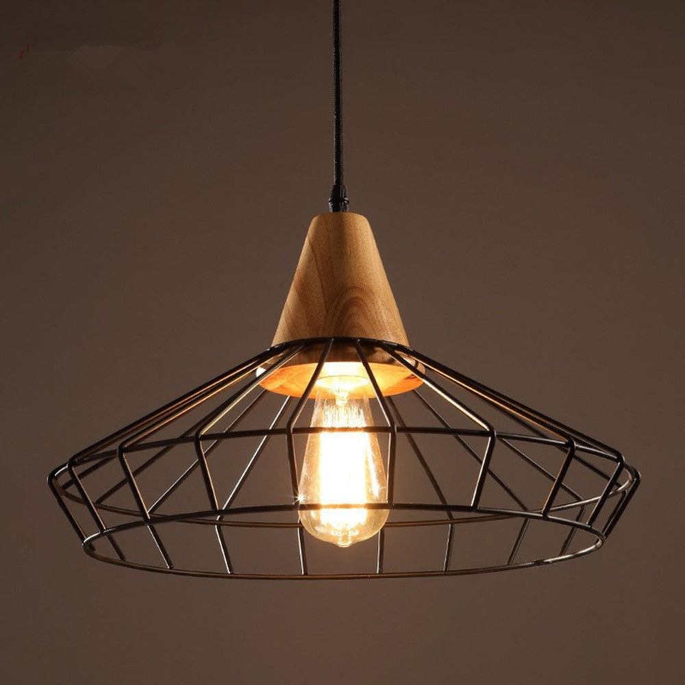 Metal Cage Pendant Light with Wood Base-Starry Night