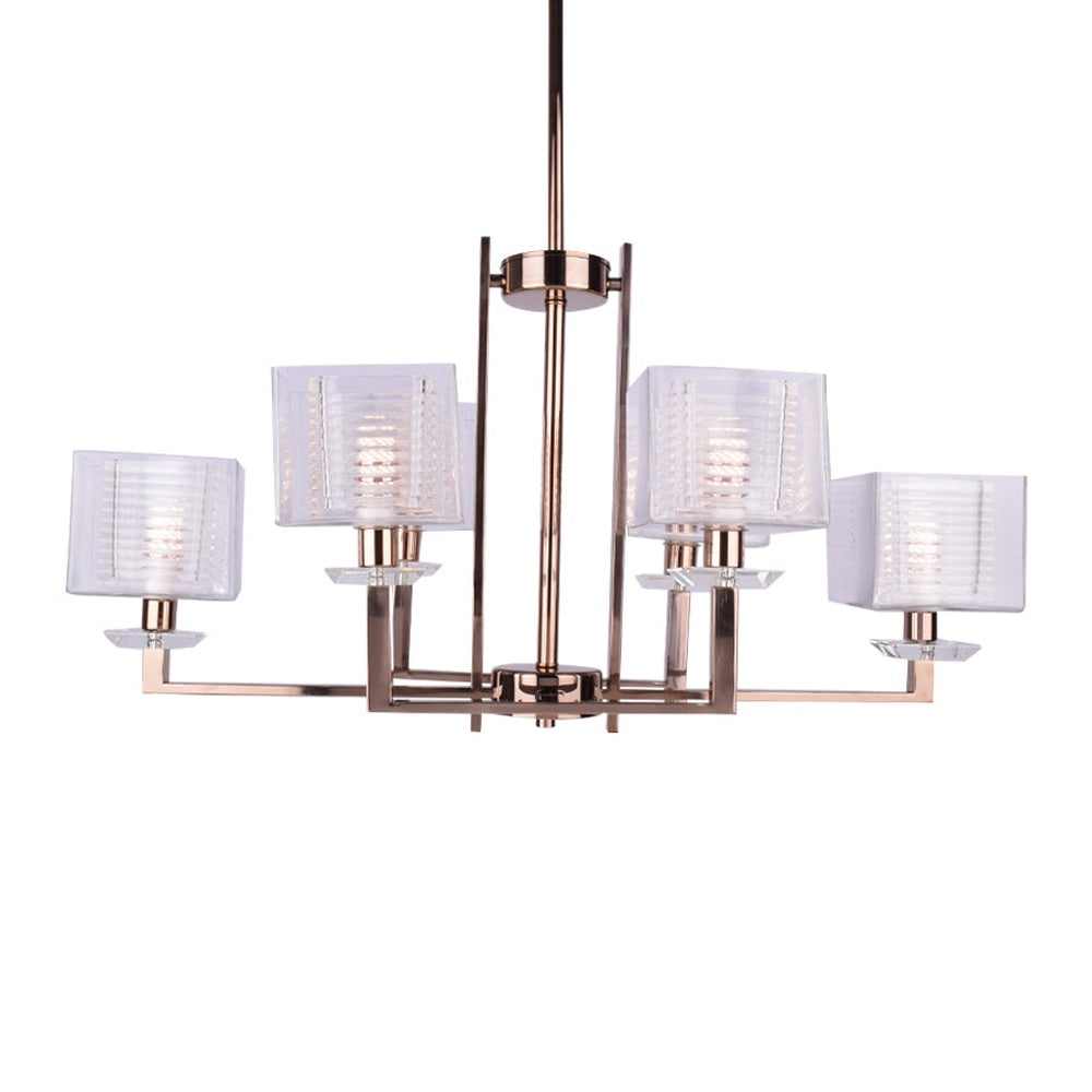 Rectangle Rose Gold Chandelier - 6 Light