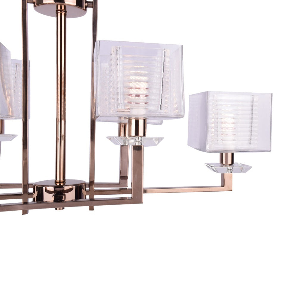 Rectangle Rose Gold Chandelier - 6 Light