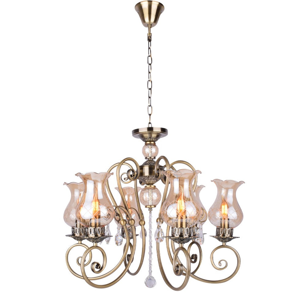 Bronze Elegant Chandelier With Glass Shades - 6 Light