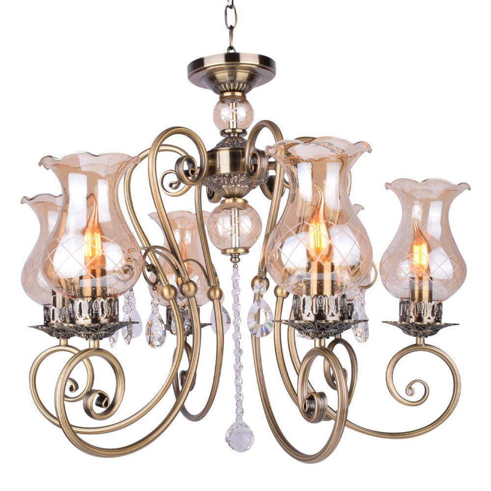 Bronze Elegant Chandelier With Glass Shades - 6 Light