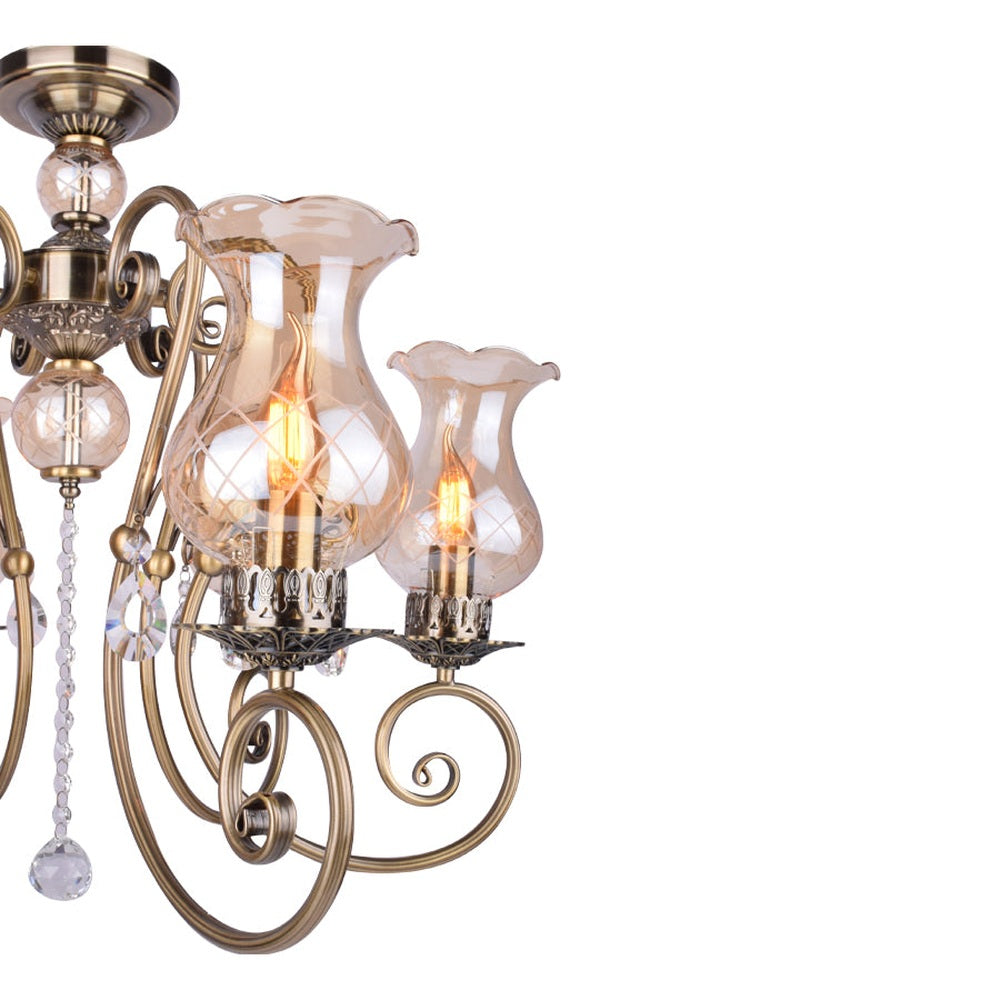 Bronze Elegant Chandelier With Glass Shades - 6 Light
