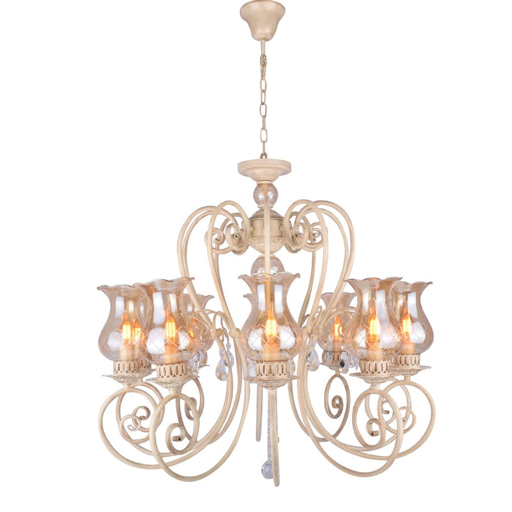 Ivory Elegant Chandelier With Glass Shades - 10 Light