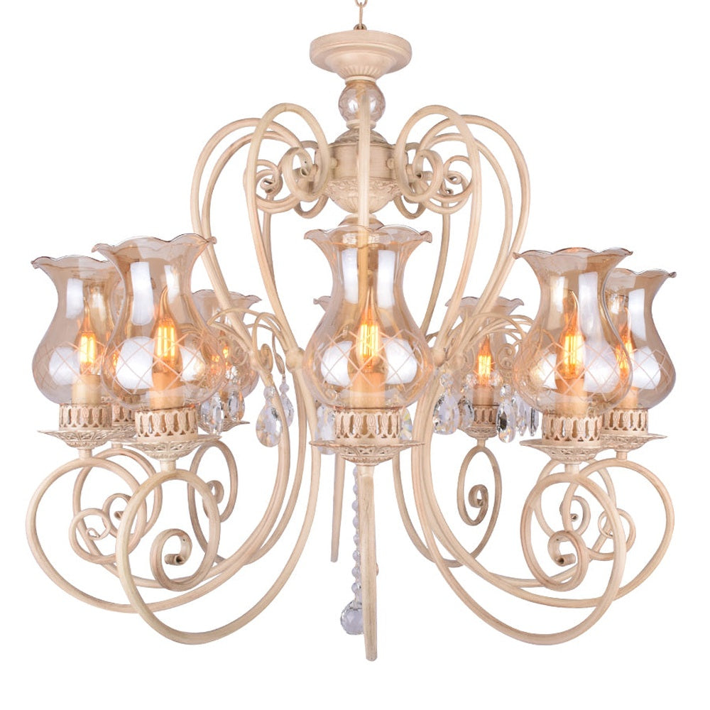 Ivory Elegant Chandelier With Glass Shades - 10 Light