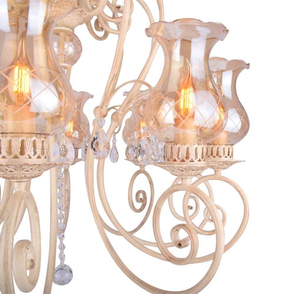 Ivory Elegant Chandelier With Glass Shades - 10 Light