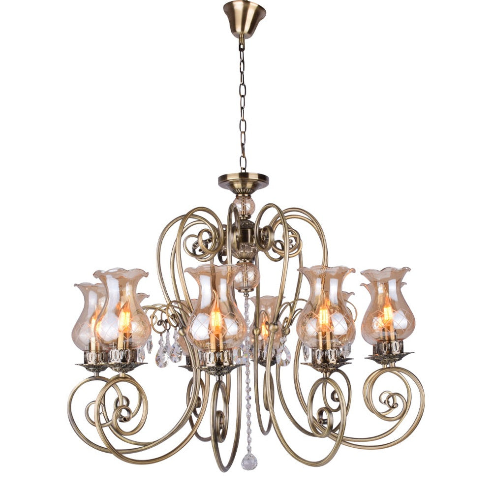 Bronze Elegant Chandelier With Glass Shades - 10 Light
