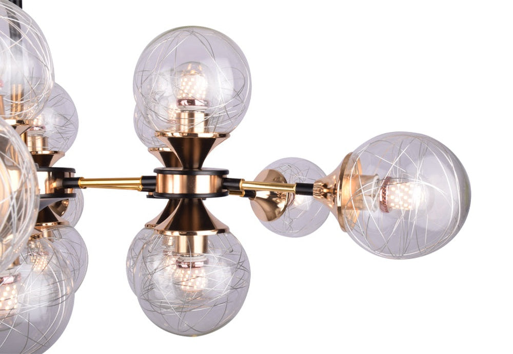 Black and Gold Globe Chandelier, 18 Bulbs