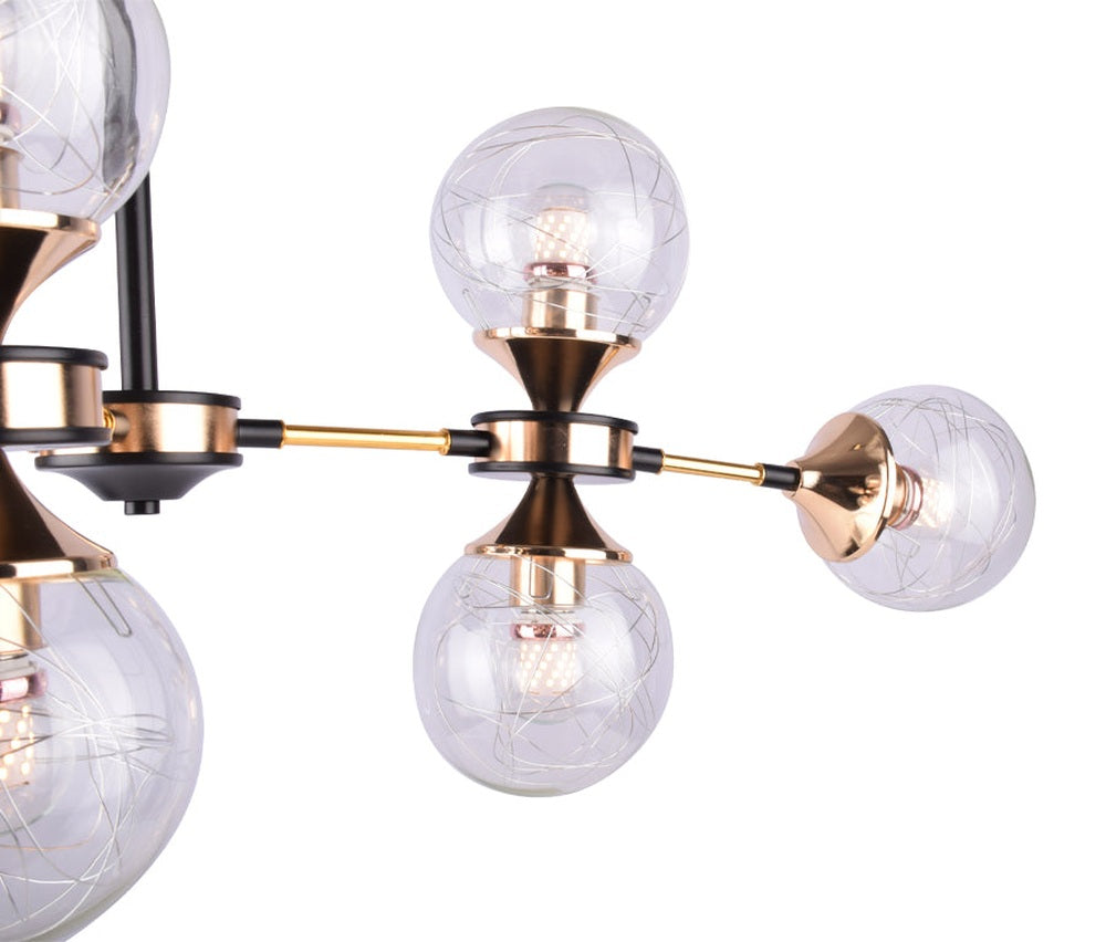Black and Gold Globe Chandelier, 18 Bulbs