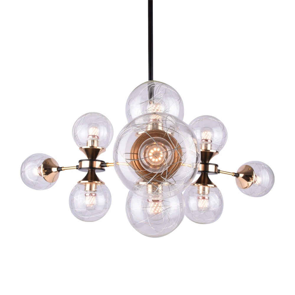 Black and Gold Globe Chandelier, 9 Bulbs