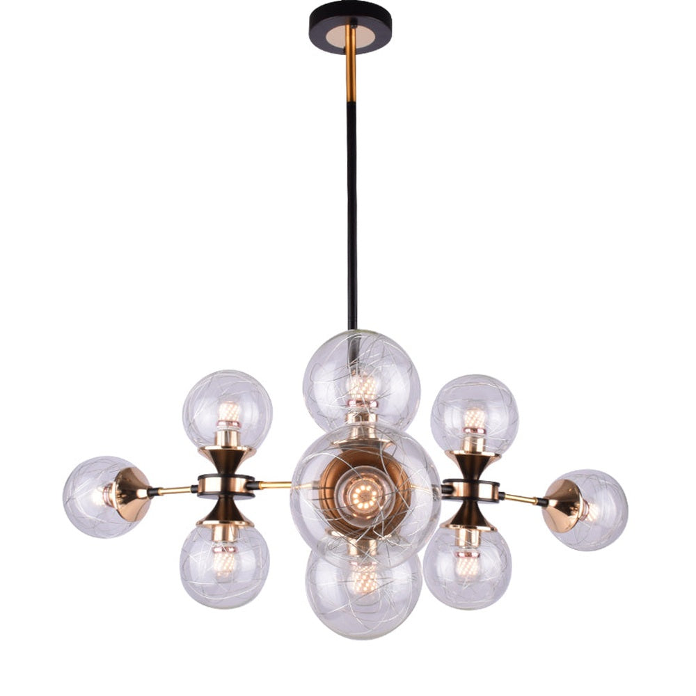 Black and Gold Globe Chandelier, 9 Bulbs