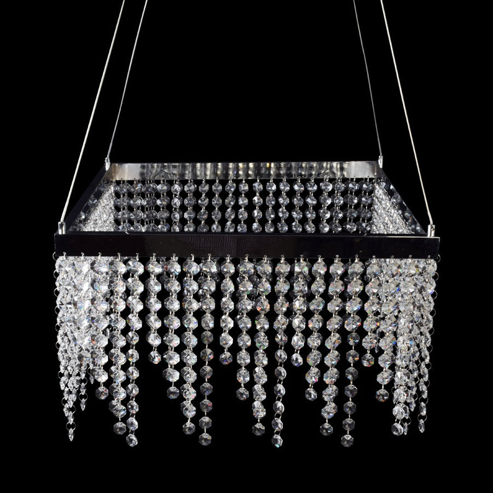 Square Chrome LED Chandelier With Crystal Droplets-Starry Night
