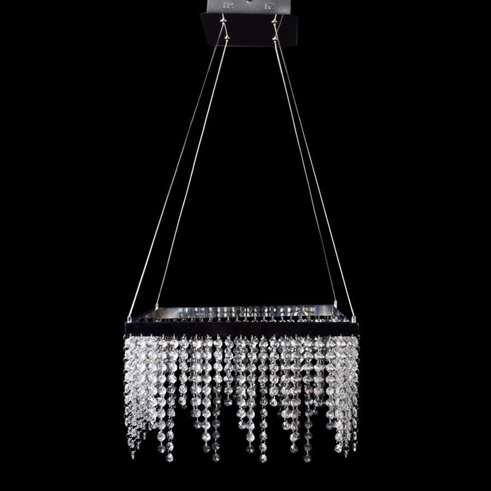 Square Chrome LED Chandelier With Crystal Droplets-Starry Night