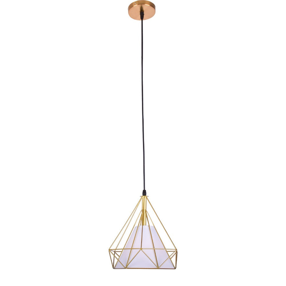 Gold Diamond Pendant Light with White Shade