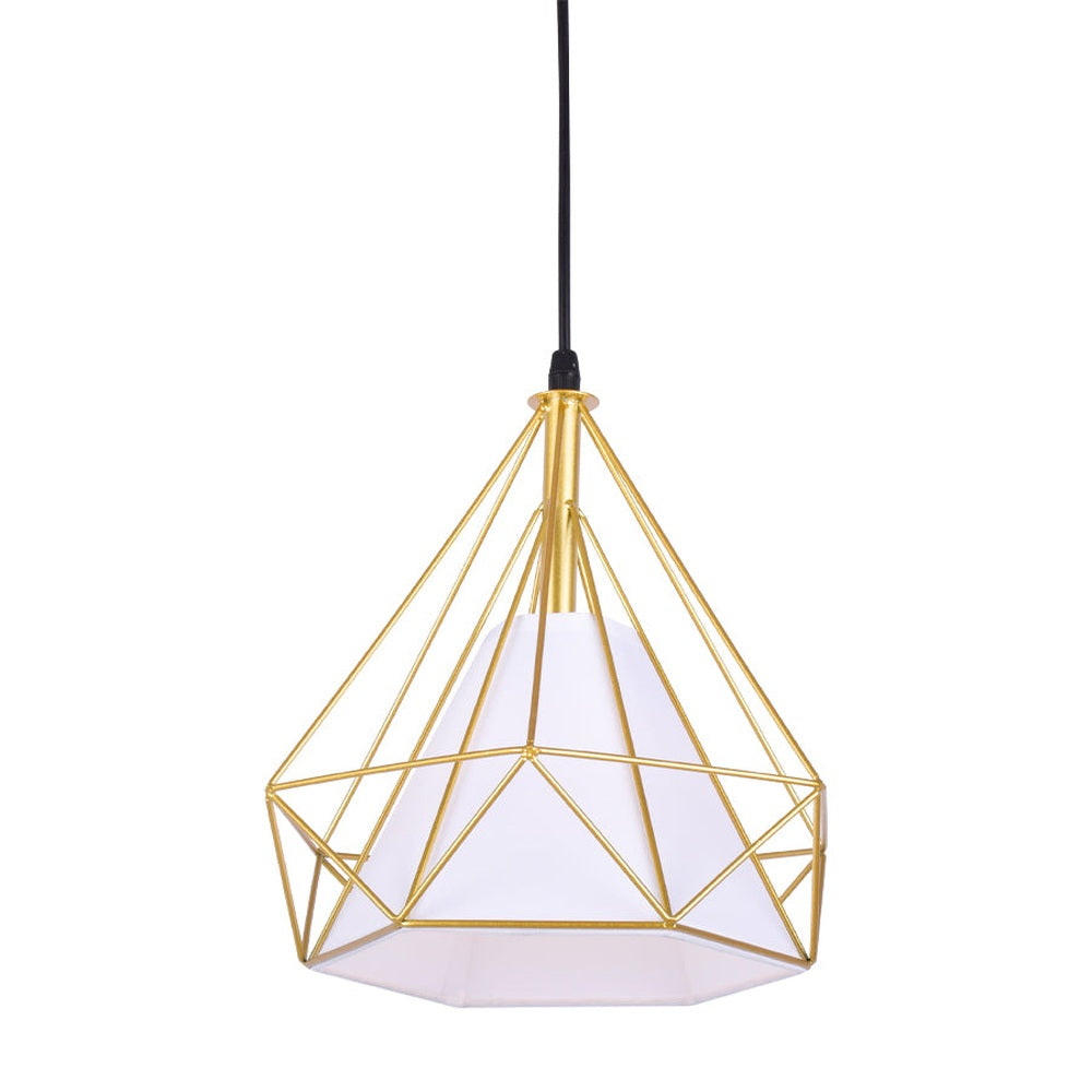Gold Diamond Pendant Light with White Shade