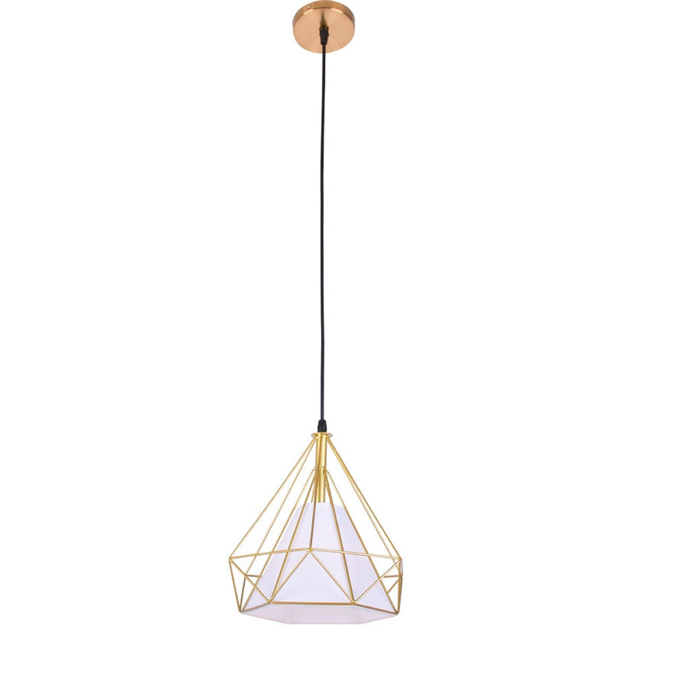 Gold Diamond Pendant Light with White Shade