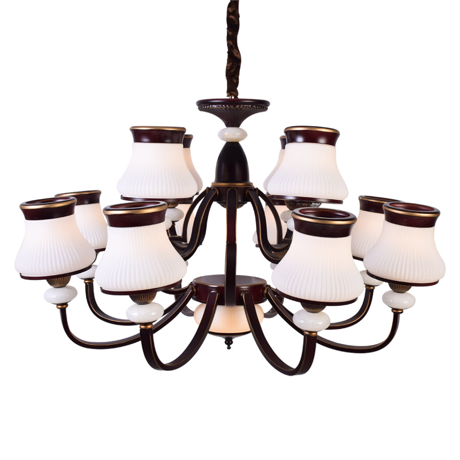 Brown Chandelier With White Glass - 12 Light