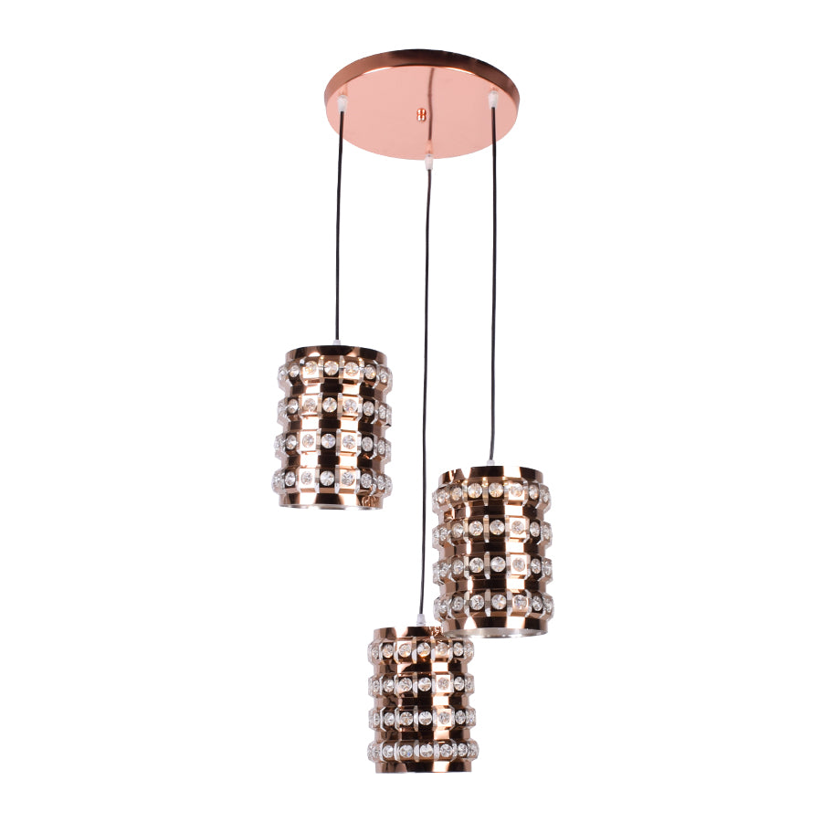 Round Crystal Rose Gold Pendant Light Set