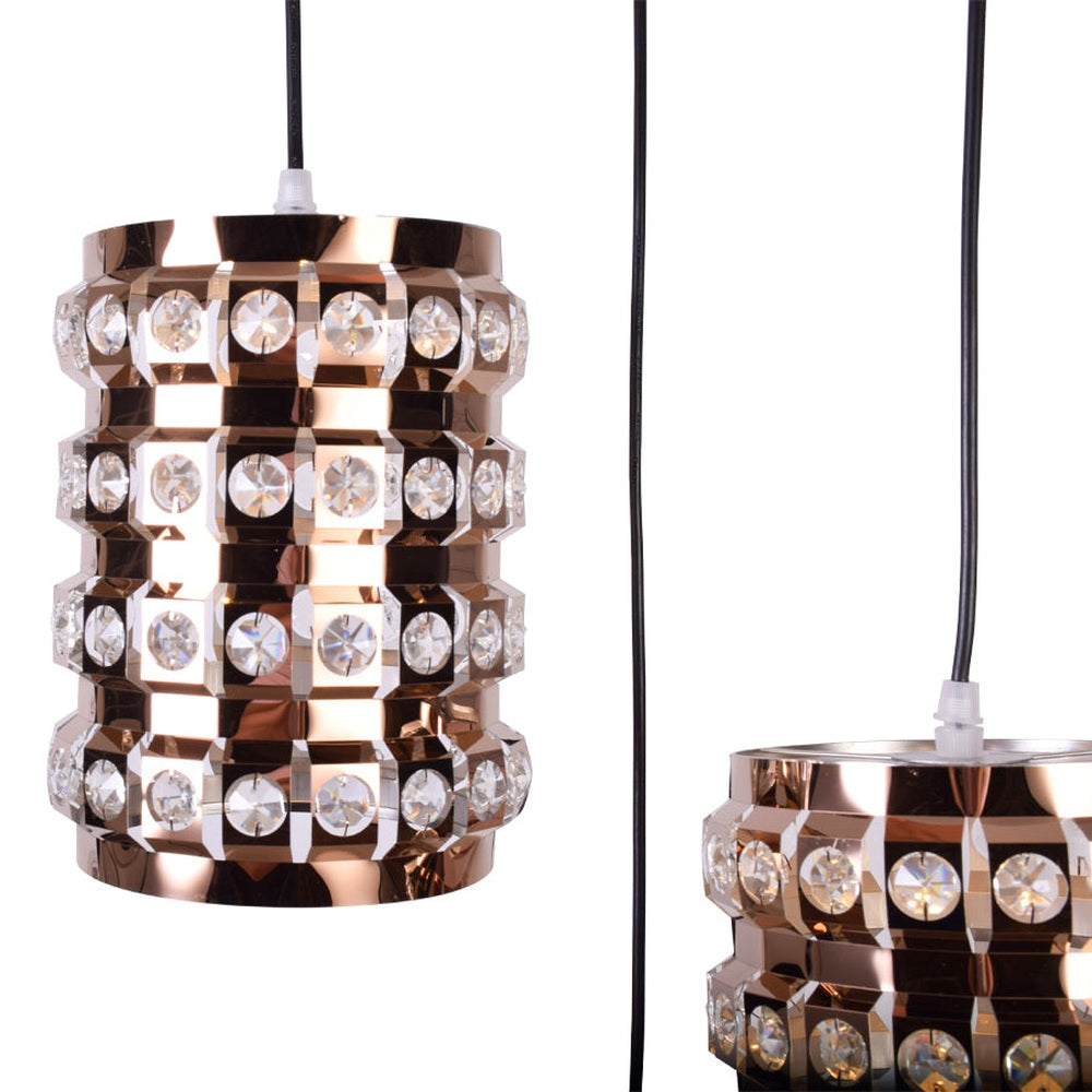 Round Crystal Rose Gold Pendant Light Set