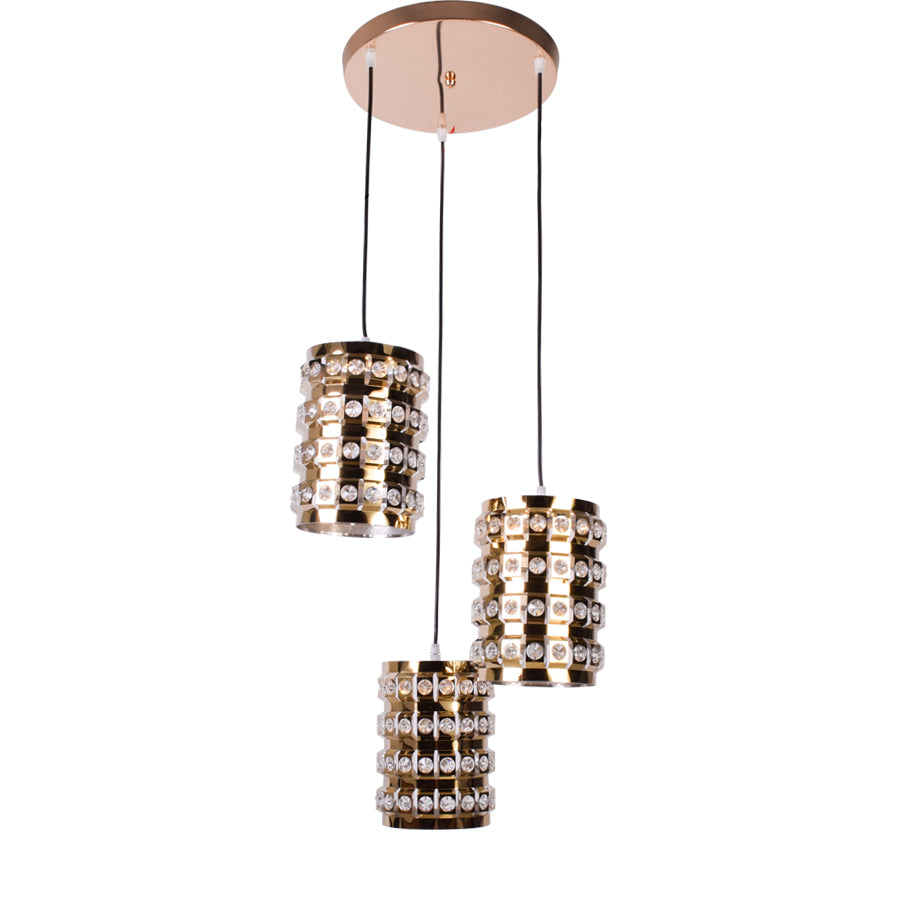 Round Crystal Gold Pendant Light Set