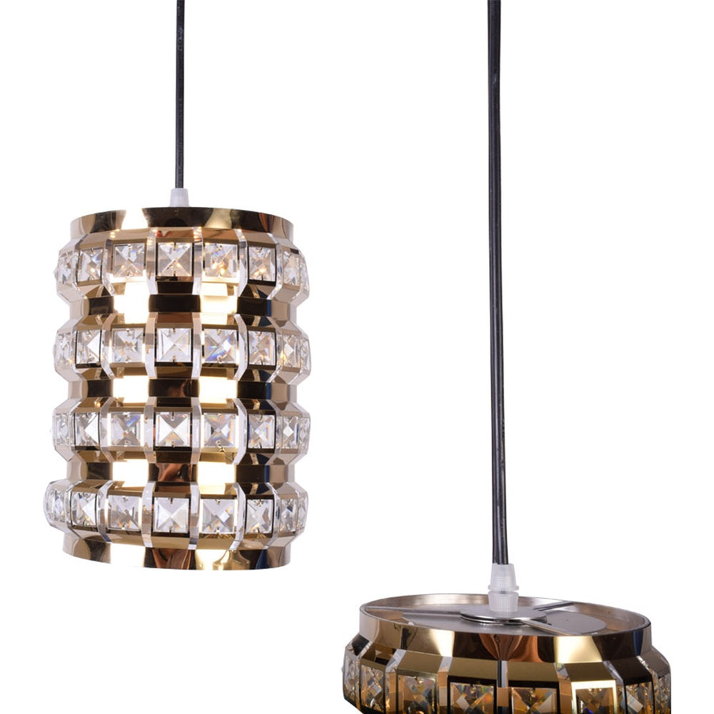 Square Crystal Gold Pendant Light Set