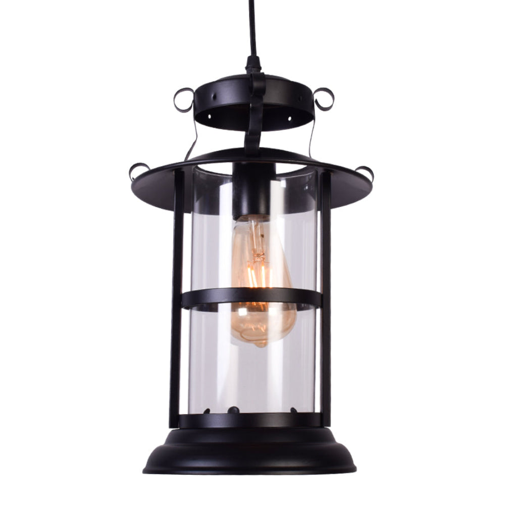 Lantern Style Pendant Light with Glass Lampshade