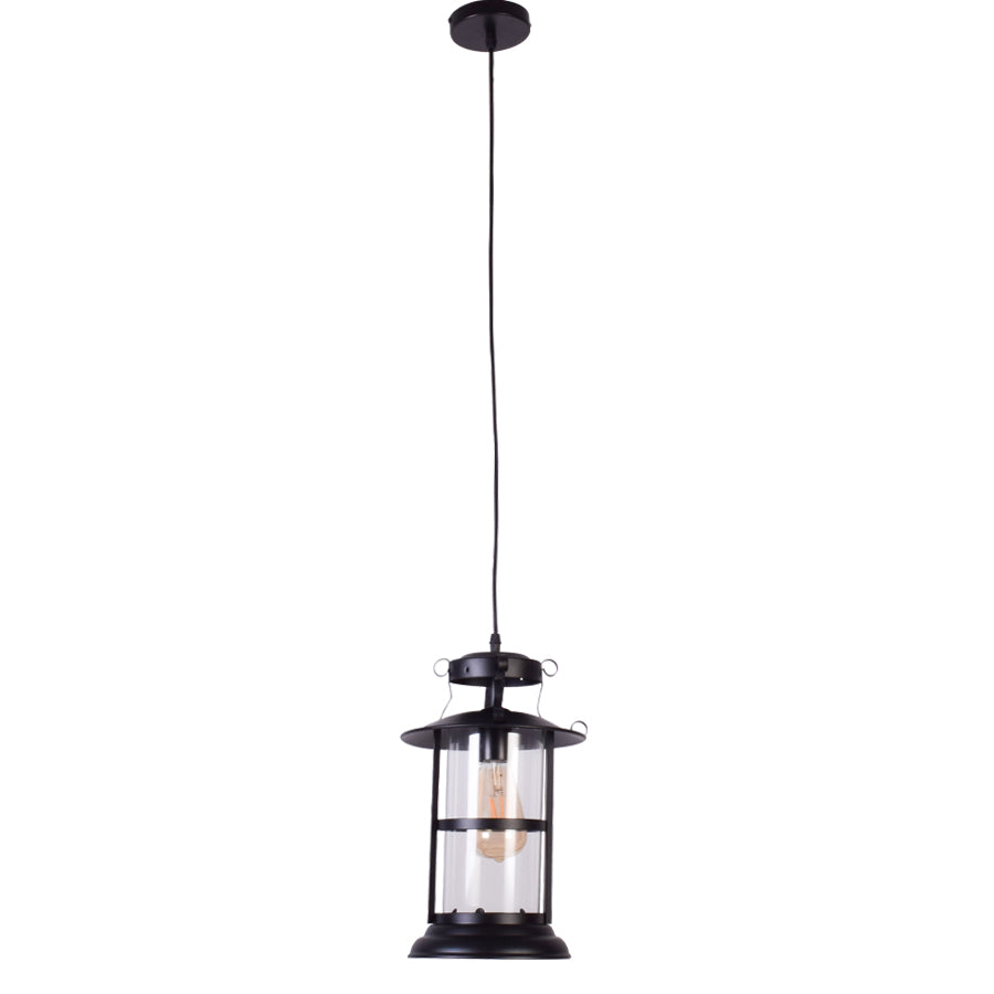 Lantern Style Pendant Light with Glass Lampshade