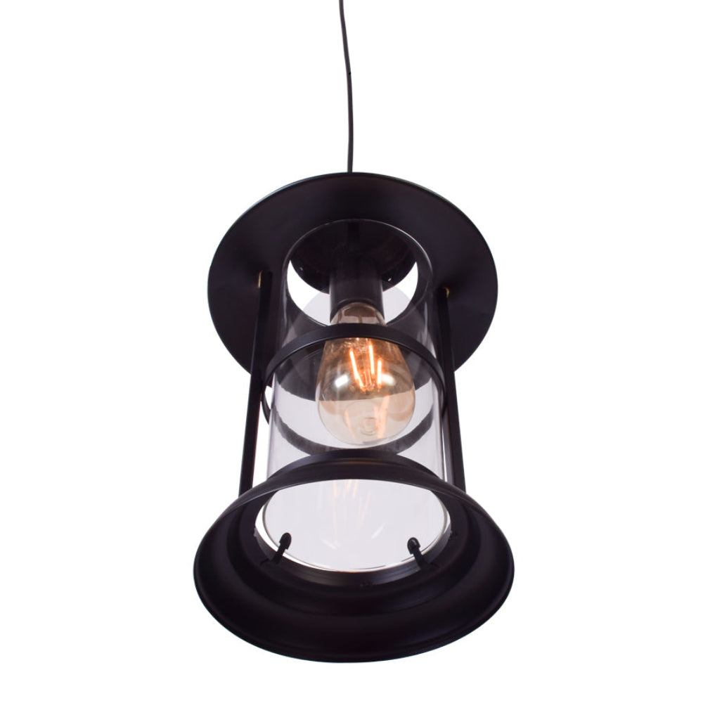 Lantern Style Pendant Light with Glass Lampshade