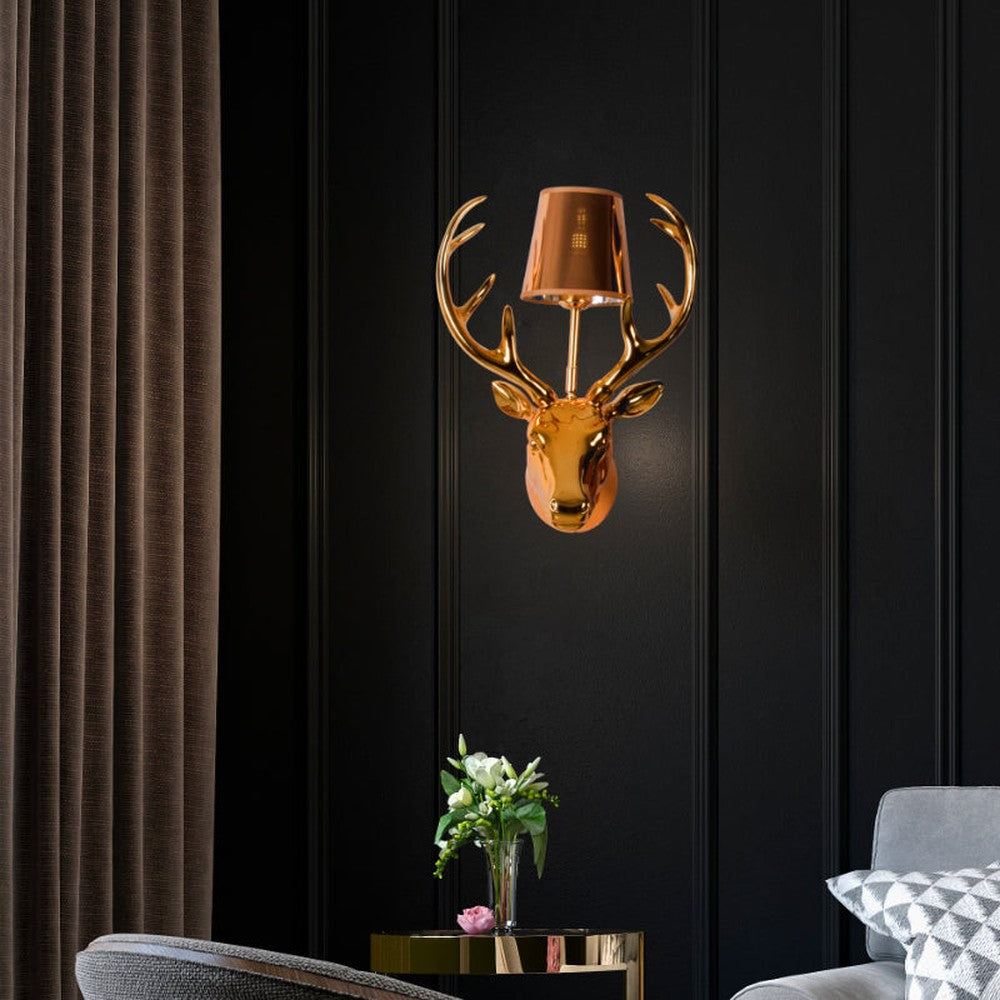 Deer Wall Light with Gold Shade
