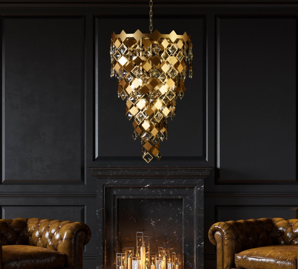 Modern Matt Gold Chandelier With Crystals - 500 mm