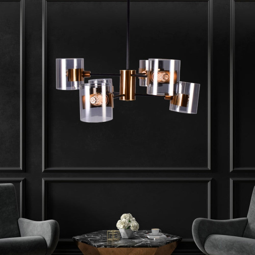 Black &amp; Gold Chandelier with Tinted Glass