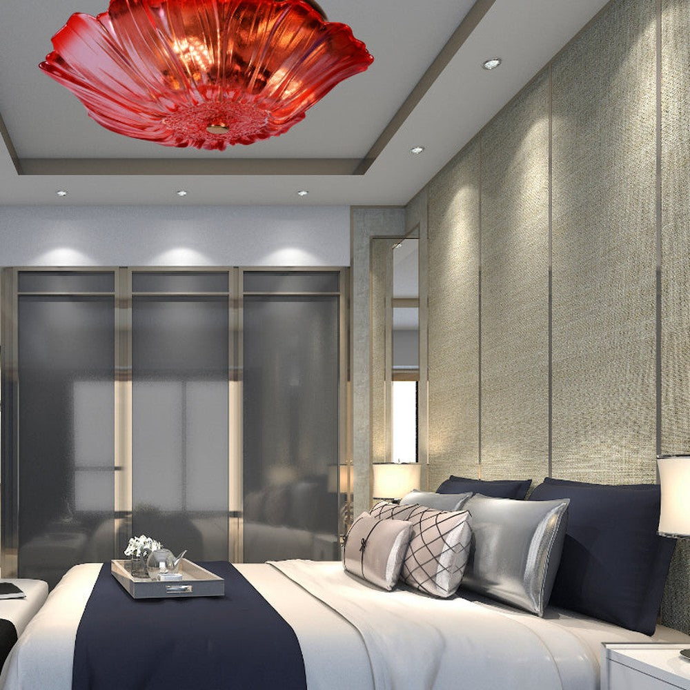 Flower Crystal Glass Ceiling Light, Red