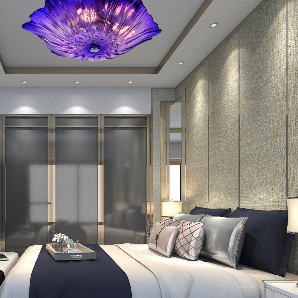 Flower Crystal Glass Ceiling Light, Purple