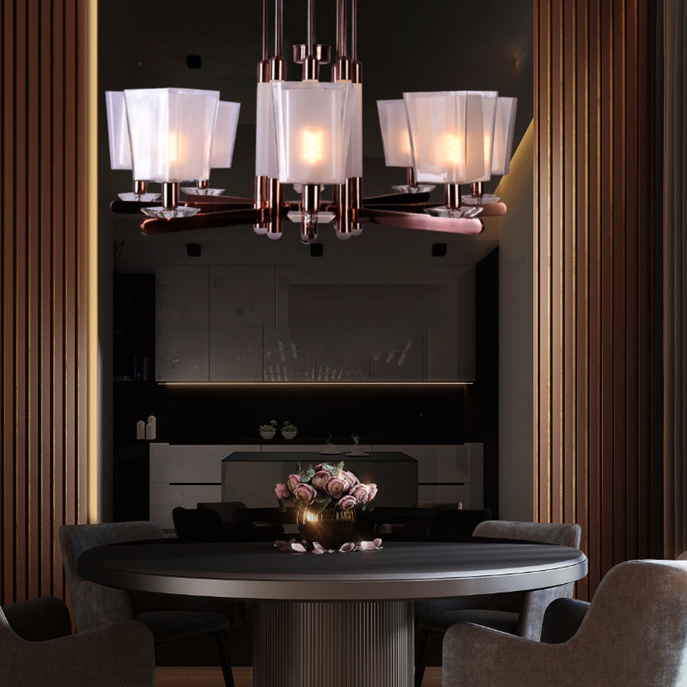 Barre Rose Gold Chandelier, 8 Lights