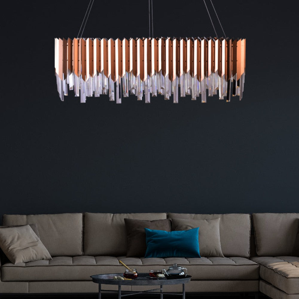 Rose Gold Plates Rectangle LED Chandelier