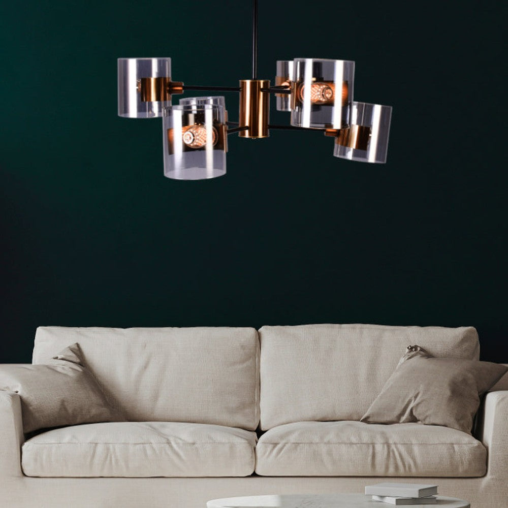 Black &amp; Gold Chandelier with Tinted Glass